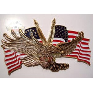 Gold Flying Eagle w/USA Flag 3"x1 3/4"